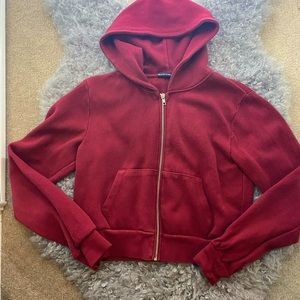 Cropped Burgundy Brandy Melville Zip-up
